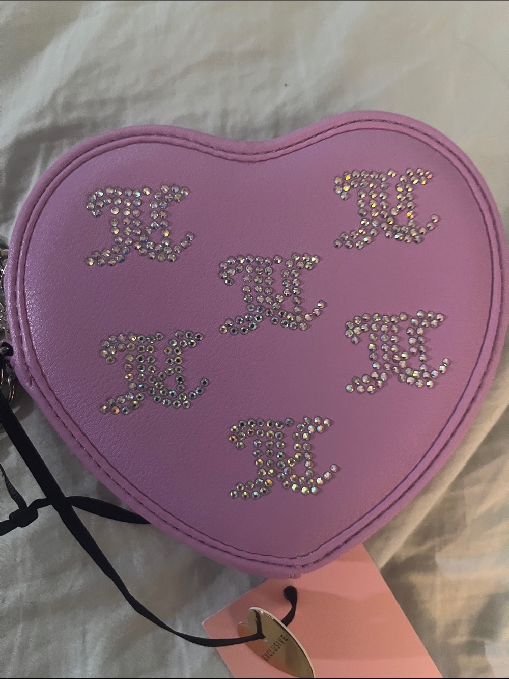 NWT Juicy Couture Pink Heart Crystal-Logo Key & Card Holder - Picture 4 of 5